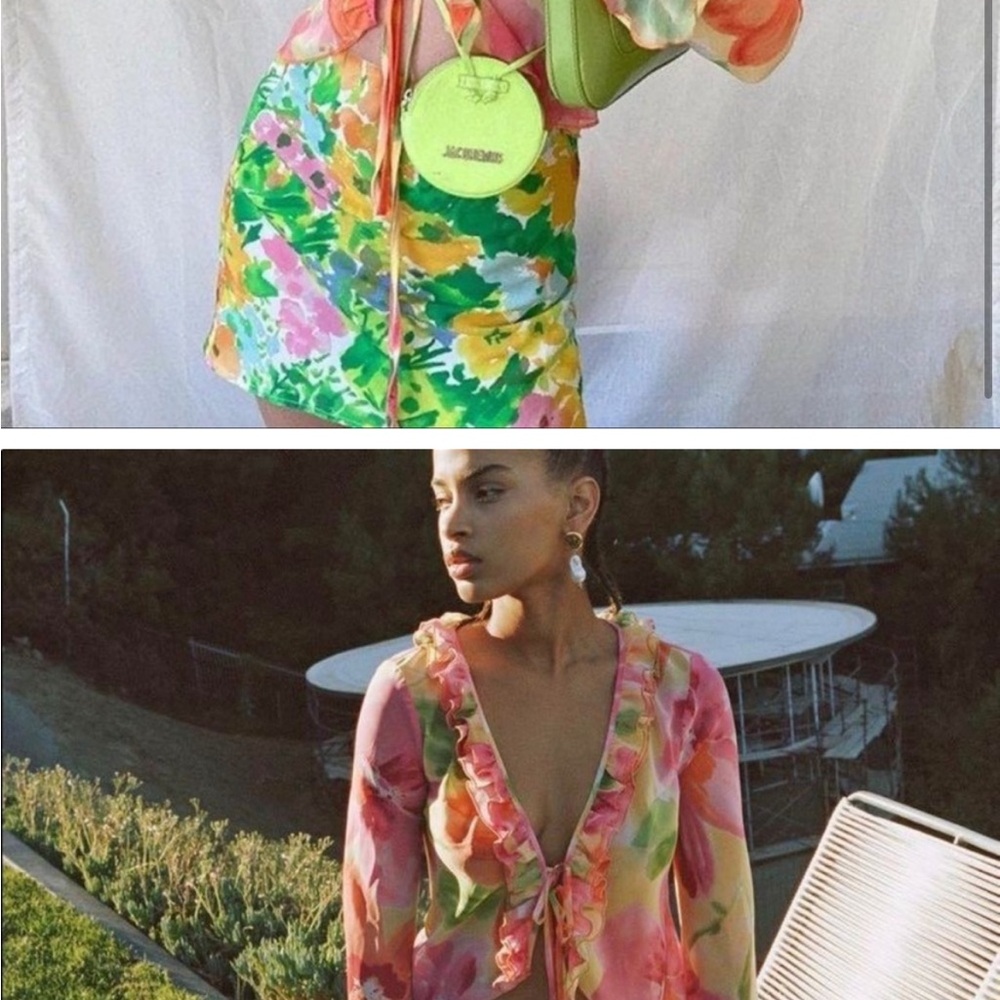 With Jean Fifi Petuna Top Blouse Floral Pink Yellow Size Small NWT